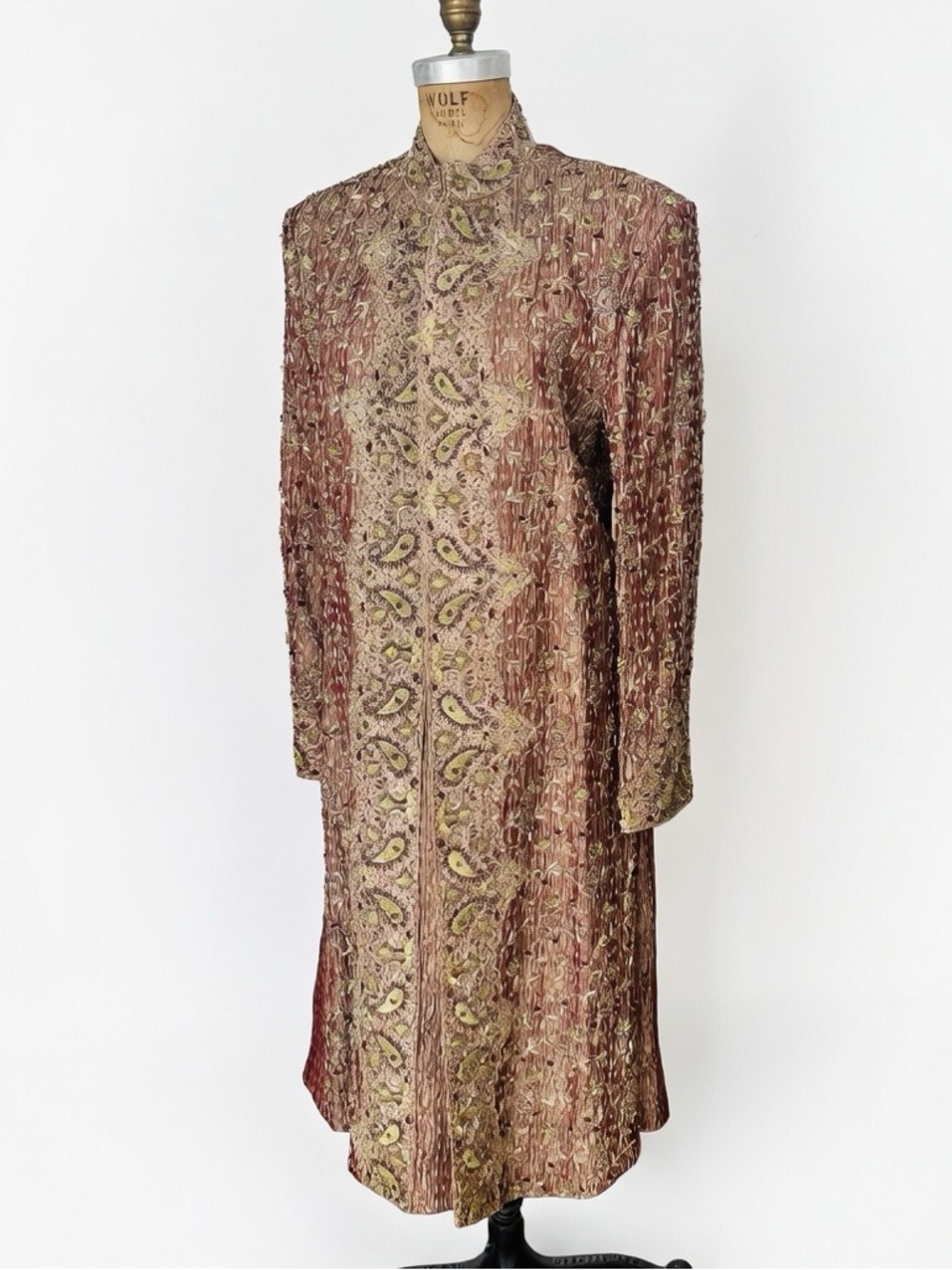 SHAAHID AMIS Embellished Long Brocade Indian Coat - Metallic Rust & Gold
Size M